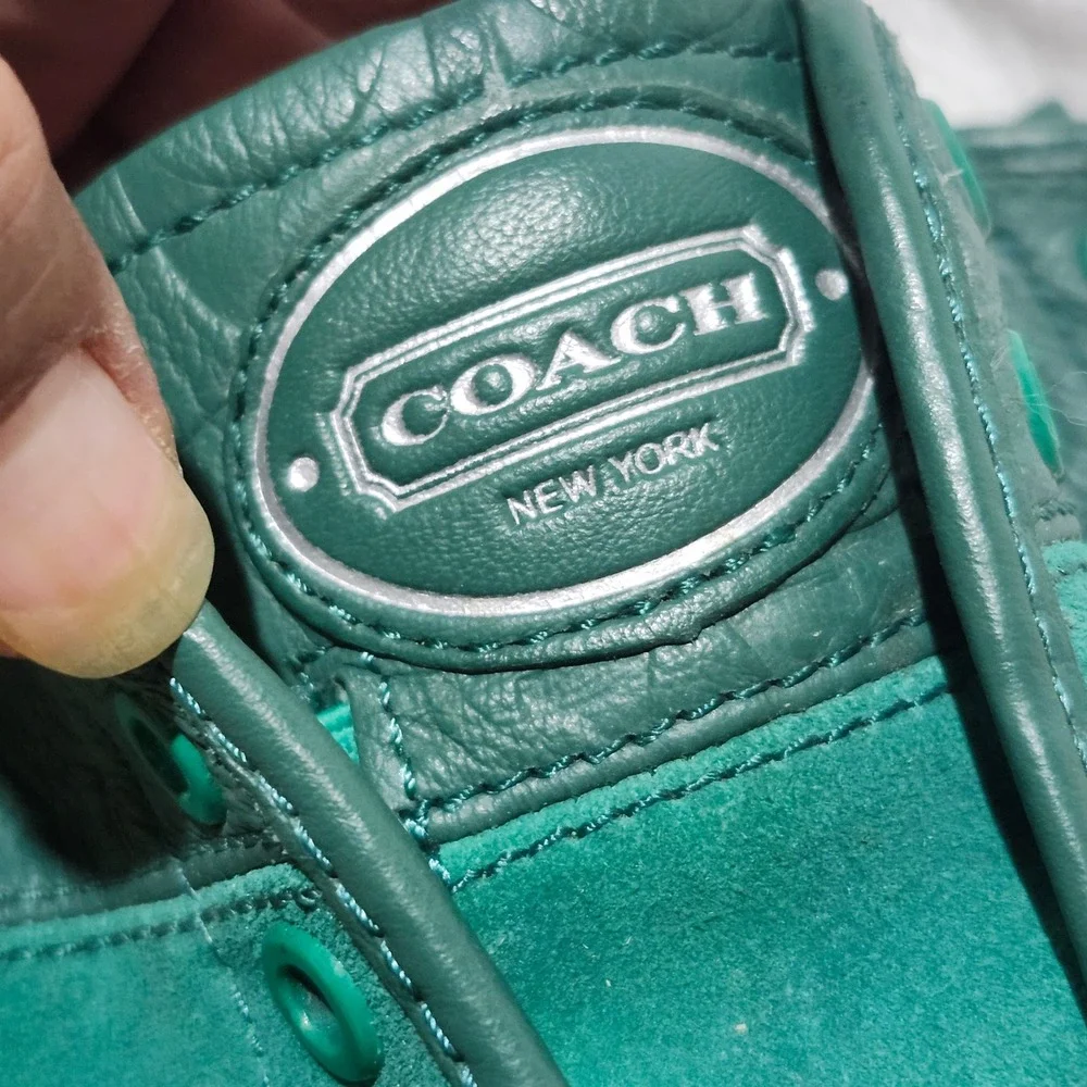 Coach 90s Mika Green Leather Suede Embossed Logo Low Top Sneaker Women 9 Cap Toe